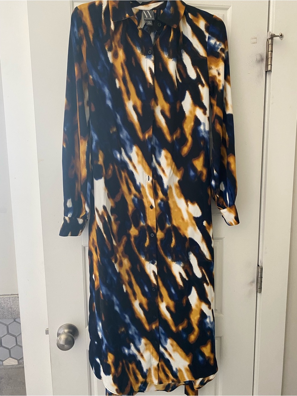 Worthington Navy, Mustard & White Maxi Shirt Dress